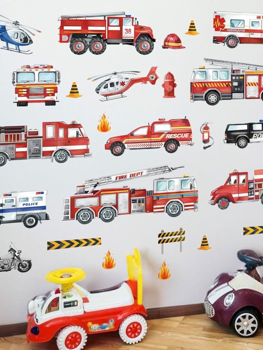 Fire Trucks Transportation Cars Boys Wall Decals Stickers